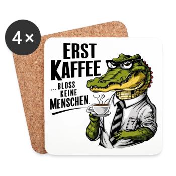 Erst Kaffee grantiges Krokodil mit Kaffeetasse - Untersetzer (4er-Set) - Weiß - Vorne