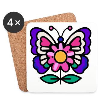 Papillon sur fleur - Dessous de verre (lot de 4) - blanc - Devant
