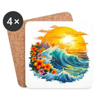 Summer, Sun and Ocean - Coasters (set of 4) - white - Front