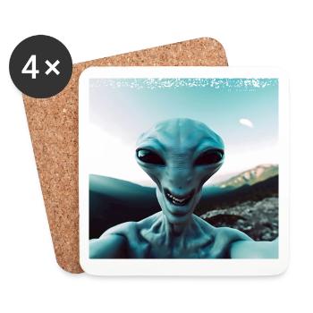 Selfie extraterrestre dans les montagnes - Dessous de verre (lot de 4) - blanc - Devant
