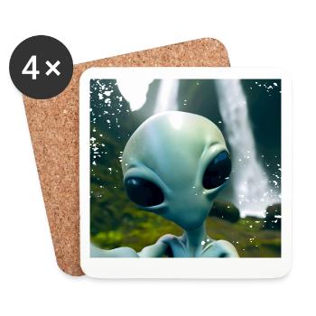 Alien Selfie - Next to the Waterfall - Coasters (set of 4) - white - Front