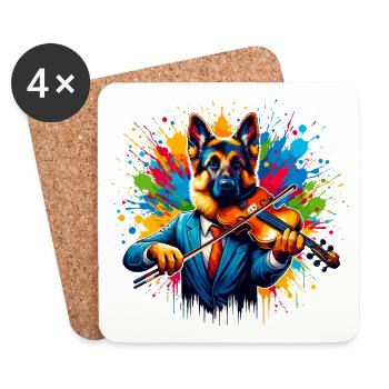 German Shepherd playing violin - Coasters (set of 4) - white - Front