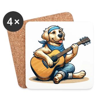Golden Retriever jouant de la guitare - Dessous de verre (lot de 4) - blanc - Devant