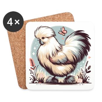 Silkie Chicken Fluffy Poulet Soyeux - Dessous de verre (lot de 4) - blanc - Devant