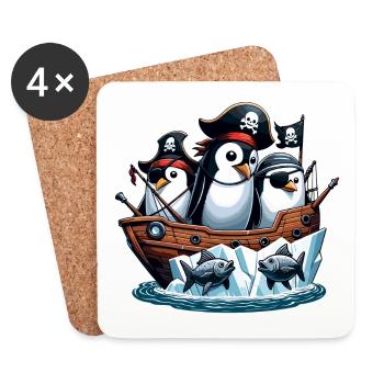 Drôle de pingouins Pirates pingouin enfant cadeau - Dessous de verre (lot de 4) - blanc - Devant