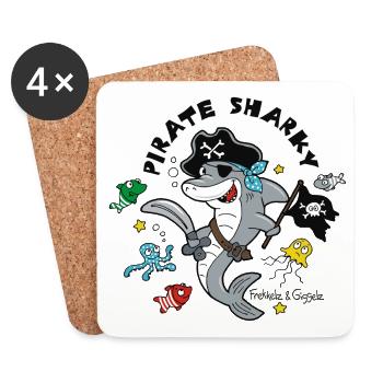 Pirate Sharky - Untersetzer (4er-Set) - Weiß - Vorne