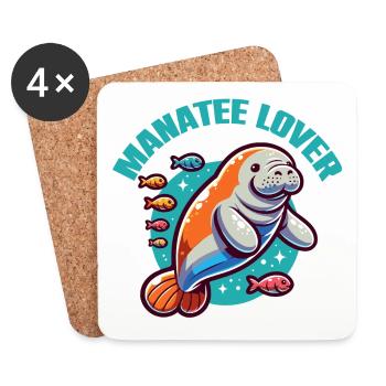 Manatee with lots of colorful fish - Coasters (set of 4) - white - Front