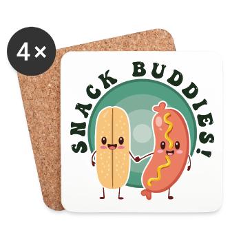 Snack-Freunde! - Kawaii Hot Dog Duo zu süß - Untersetzer (4er-Set) - Weiß - Vorne
