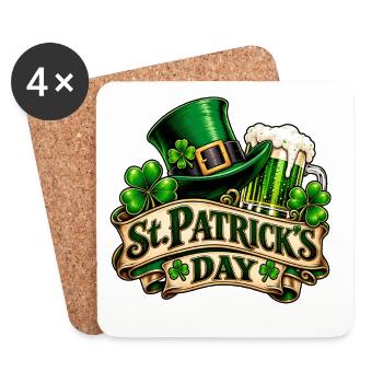 St Patrick's Day – Kleeblatt & Bier - Untersetzer (4er-Set) - Weiß - Vorne