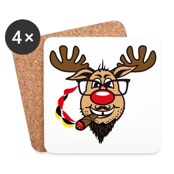 84 Hirsch Rudolph Bart Zigare Brille Humor Gag - Untersetzer (4er-Set) - Weiß - Vorne