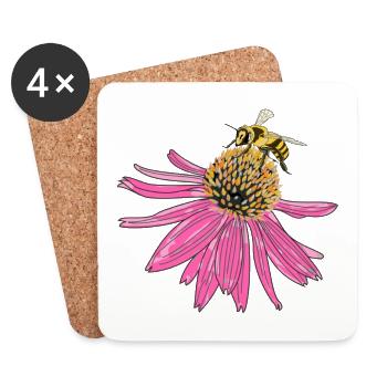Échinacée, échinacée, abeille - Dessous de verre (lot de 4) - blanc - Devant