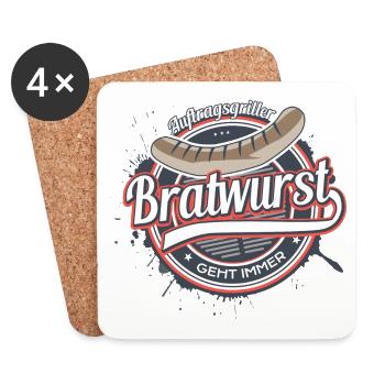 Bratwurst geht immer Auftragsgriller Geschenk BBQ - Untersetzer (4er-Set) - Weiß - Vorne