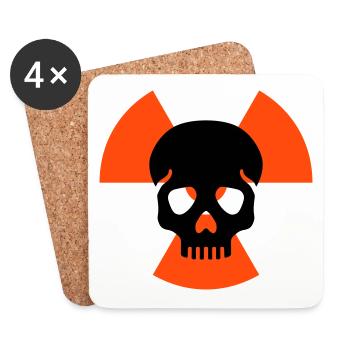 Skull without lower jaw before radiation warning signs - Coasters (set of 4) - white - Front