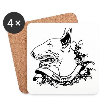 Bull Terrier sur Retro Banner - Dessous de verre (lot de 4) - blanc - Devant