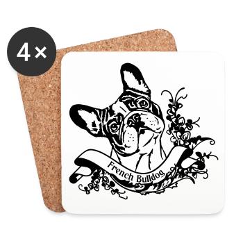 Français Bulldog sur Retro Banner - Dessous de verre (lot de 4) - blanc - Devant