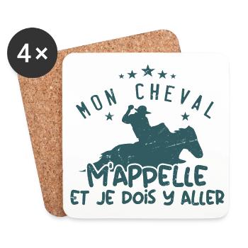 Mon Cheval M'appelle Et Je Dois Y Aller | Cadeau - Dessous de verre (lot de 4) - blanc - Devant