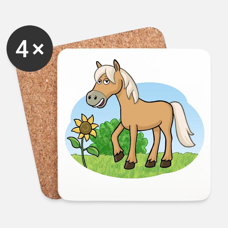 Drôle de cheval sur prairie - Dessous de verre (lot de 4) - blanc