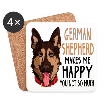German Shepherd Makes Me Happy - Coasters (set of 4) - white - Front