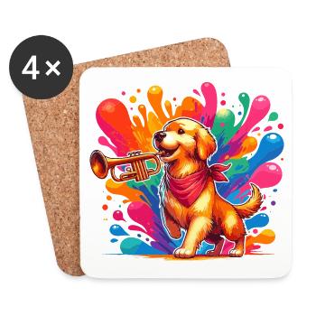 Golden Retriever playing Piano - Coasters (set of 4) - white - Front