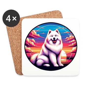 Samojeden Hund Geschenke Niedlicher Samojeden Hund Grafik - Untersetzer (4er-Set) - Weiß - Vorne