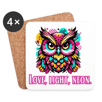 Amour, Lumière, Hibou Néon - Dessous de verre (lot de 4) - blanc - Devant