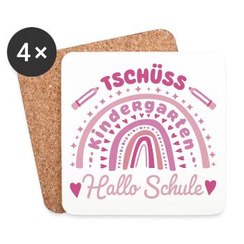 TSCHÜSS KINDERGARTEN - HALLO SCHULE - Einschulung - Untersetzer (4er-Set) - Weiß - Vorne
