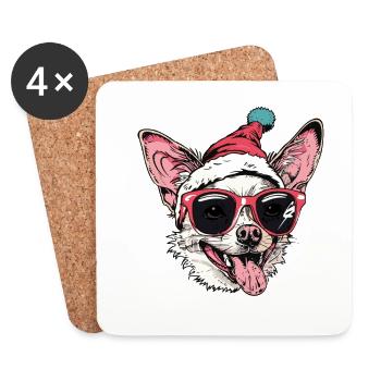 Chihuahua Chien Noël Drôle - Dessous de verre (lot de 4) - blanc - Devant