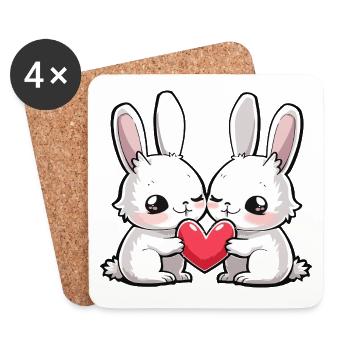 Bunny Couple In Love Easter Heart - Coasters (set of 4) - white - Front