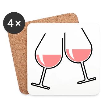 2 Rosé Wine Glasses (Cheers / Bulbous / Open / 2C) - Coasters (set of 4) - white - Front