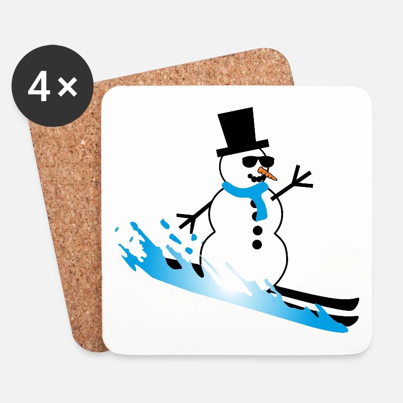Schneemann beim Skifahren, Ski - Untersetzer (4er-Set) - Weiß