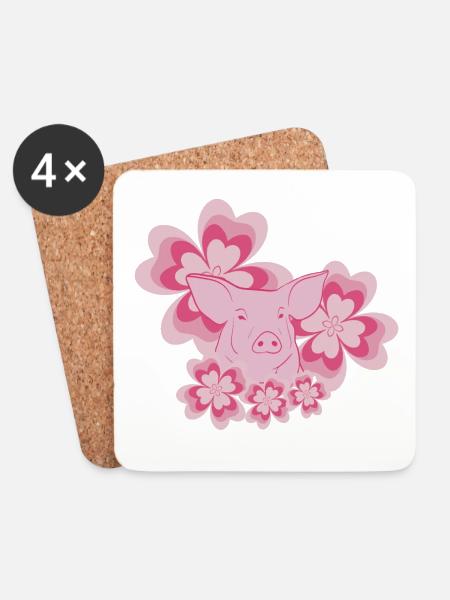 Schwein - Untersetzer (4er-Set) - Weiß