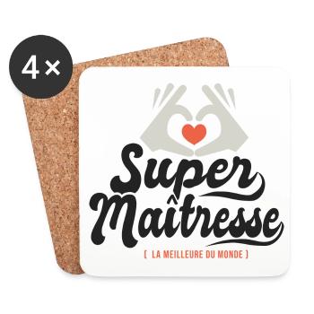 Super maitresse cadeau maîtresse institutrice - Dessous de verre (lot de 4) - blanc - Devant