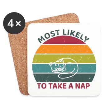 Most likely to take a nap - sleeping cat - Coasters (set of 4) - white - Front