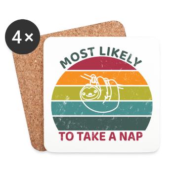 Most likely to take a nap - Sloth - Coasters (set of 4) - white - Front