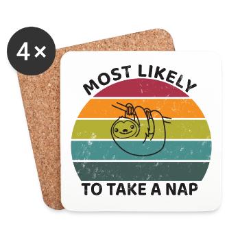 Most likely to take a nap - Sloth - Coasters (set of 4) - white - Front