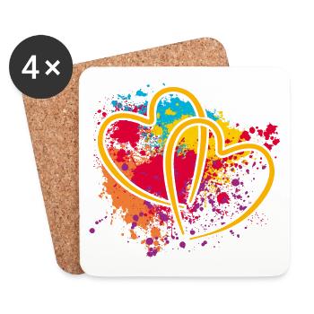 Deux cœurs entrelacés sur des éclaboussures de couleur - Dessous de verre (lot de 4) - blanc - Devant