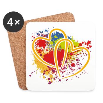 Deux cœurs entrelacés sur des éclaboussures de couleur - Dessous de verre (lot de 4) - blanc - Devant