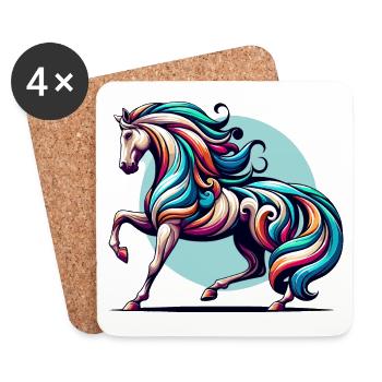 Art coloré du cheval - Dessous de verre (lot de 4) - blanc - Devant