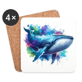 Fond coloré de baleine bleue - Dessous de verre (lot de 4) - blanc - Devant