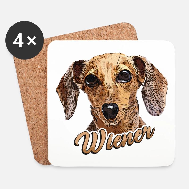 Dackel "Wiener" Dachshund - Untersetzer (4er-Set) - Weiß