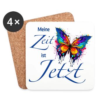 Schmetterling "Meine Zeit ist JETZT" - Achtsamkeit - Untersetzer (4er-Set) - Weiß - Vorne