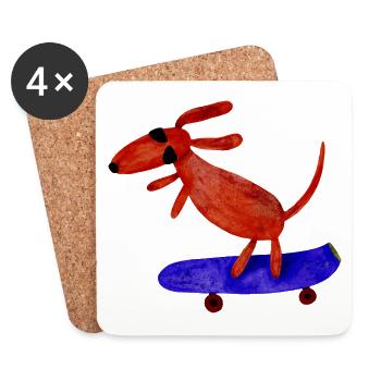 Dackel auf Skateboard - Untersetzer (4er-Set) - Weiß - Vorne
