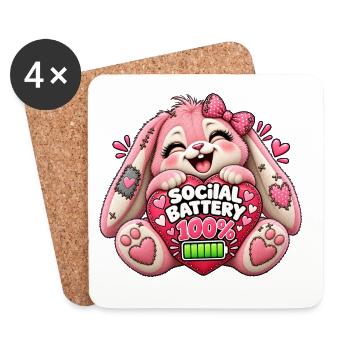 Kuschelkaninchen Social Battery 100% - Untersetzer (4er-Set) - Weiß - Vorne