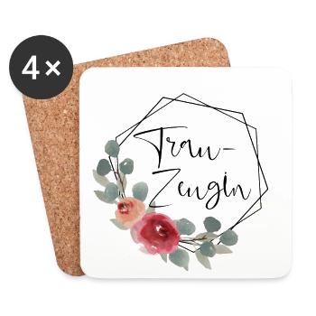 Trauzeugin - Hexagon Vintage Blumen - Untersetzer (4er-Set) - Weiß - Vorne