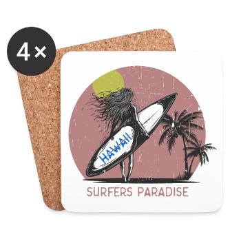 Hawaii Surfers Paradise Surf Girl Sunset Vintage - Coasters (set of 4) - white - Front