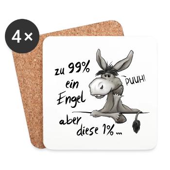 99% Engel 1% Teufel 100% grummeliger Esel Maultier - Untersetzer (4er-Set) - Weiß - Vorne