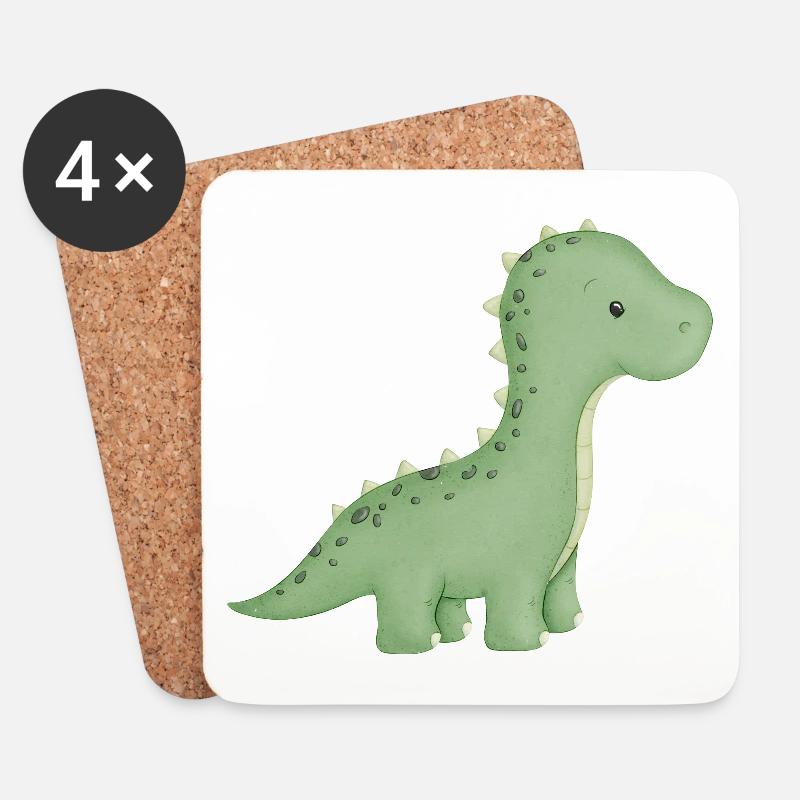 niedlicher Dino - Untersetzer (4er-Set) - Weiß