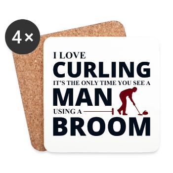 Curling Sweeping Fan Winter Ice Sport Curler Drôle - Dessous de verre (lot de 4) - blanc - Devant