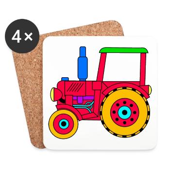 Tracteur rouge pour garçons et filles - Dessous de verre (lot de 4) - blanc - Devant