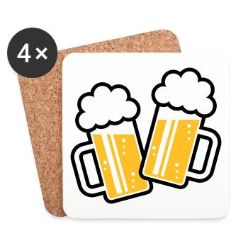 2 chopes de bière toast, à votre santé ! (Chopes à bière 2C) - Dessous de verre (lot de 4) - blanc - Devant